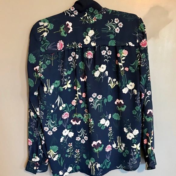 LOFT | Women's Valley Floral Bow Blouse | Navy - Picture 4 of 11